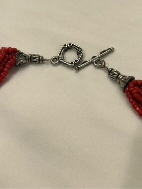 Vintage 1980’s Natural Red Coral Seed Beaded Necklace